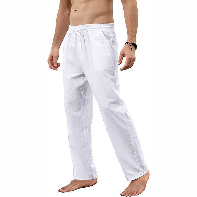 Men's Pants Mens cotton linen pants loose spring casual mens breathable solid color drag jogging Q240429-image-970887557