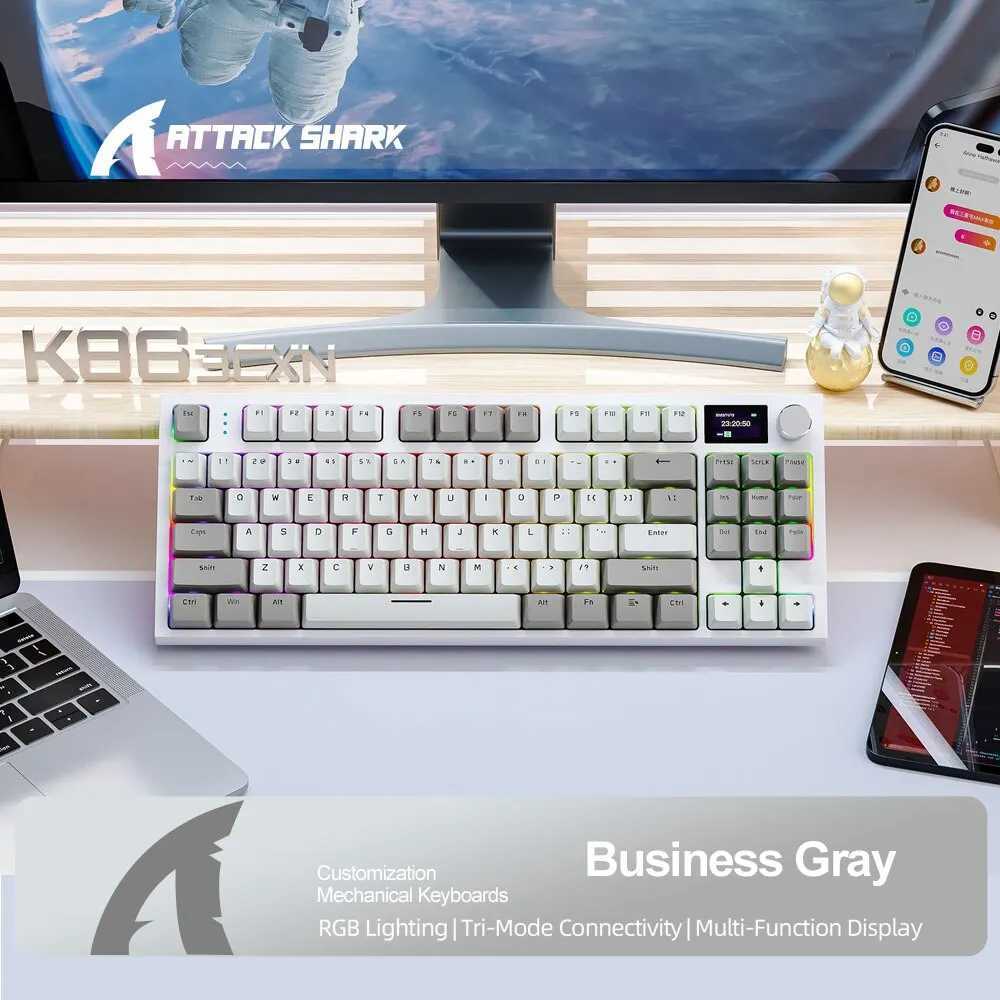 Clavier mécanique sans fil K86 échangeable à chaud / 2,4 g avec affichage Sn et bouton de rotation du volume adapté aux jeux et au travail Y24112