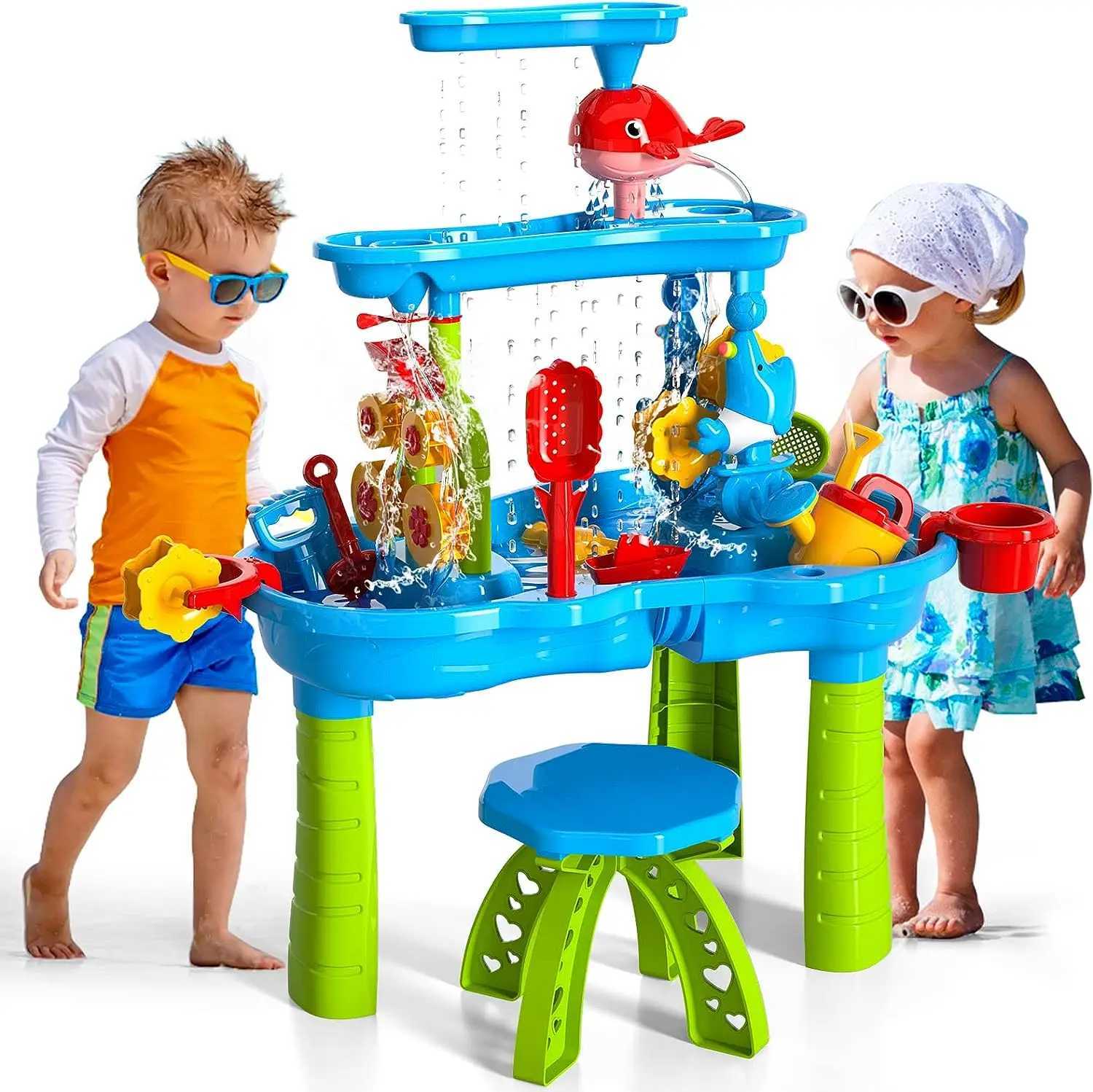 Sand Play Water Fun Kids Sand and Water Table Toy 3-layer Outdoor Beach Toy Water and Sand Game Table Suitable for Kid Aged 3-5 Years Old for Pla-image-970619808