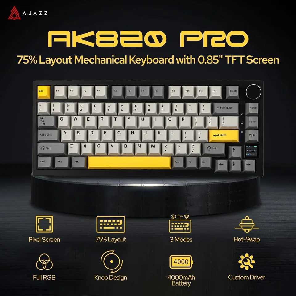 AK820 Pro Gaming Mechanical Keyboard/Wireless/Wired Custi Keyboard with TFT Color Sn Knob 136 Keyboard Cover Y241126-image-1035503277