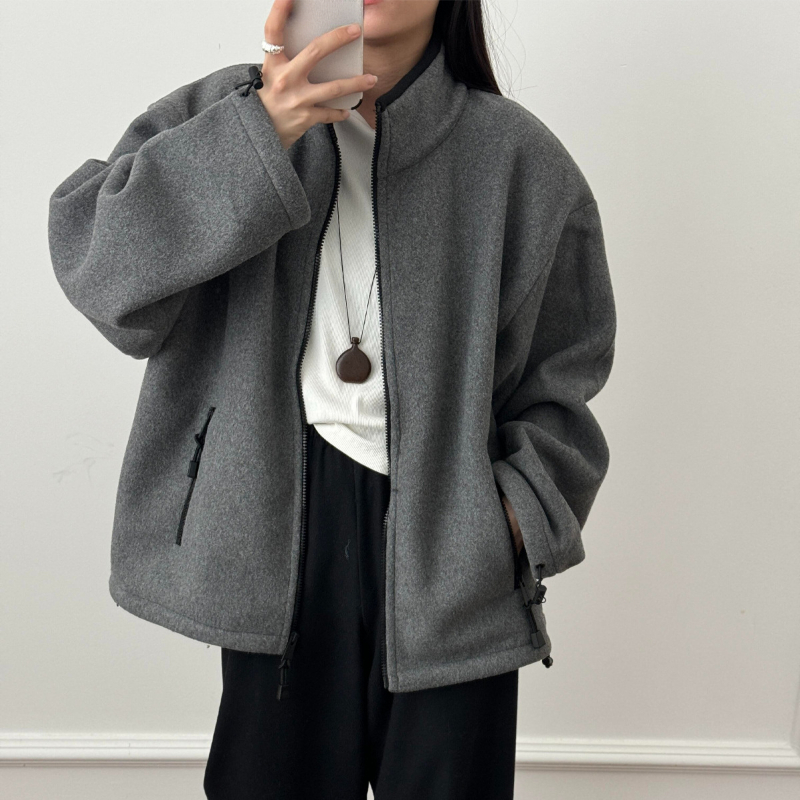 Unisex Polar Fleece Jacket with Embroidered Letters for Autumn and Winter Loose Couple Stand Collar Designer Jacket