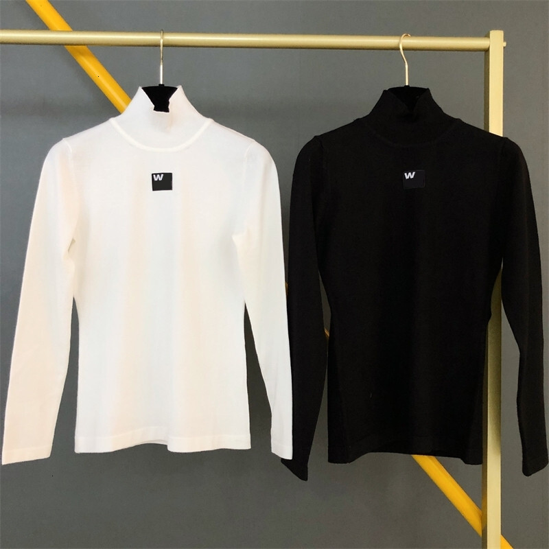 Women Knit T-shirts Slim High Neck Black Long-sleeved Knitted Thin Designer Tops Womens Versatile Letter Sweater