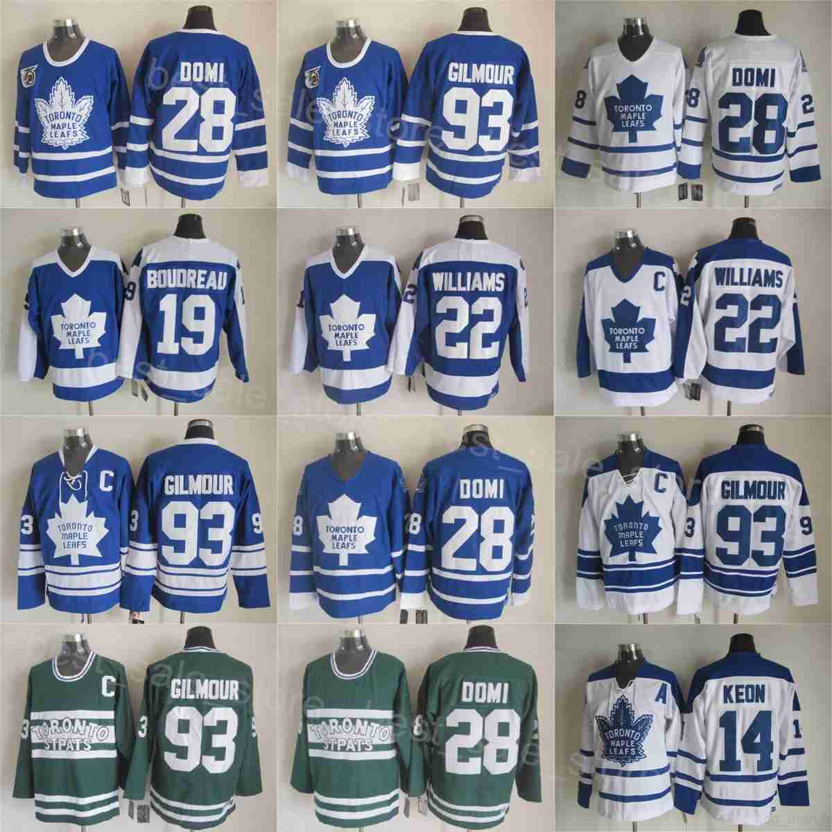 Vintage Classic Torontos Hockey 28 Tie Domi Jerseys Retro 93 Doug Gilmour 14 Dave Keon 22 tiger Williams 19 Bruce Boudreau Throwback Blue White Gree