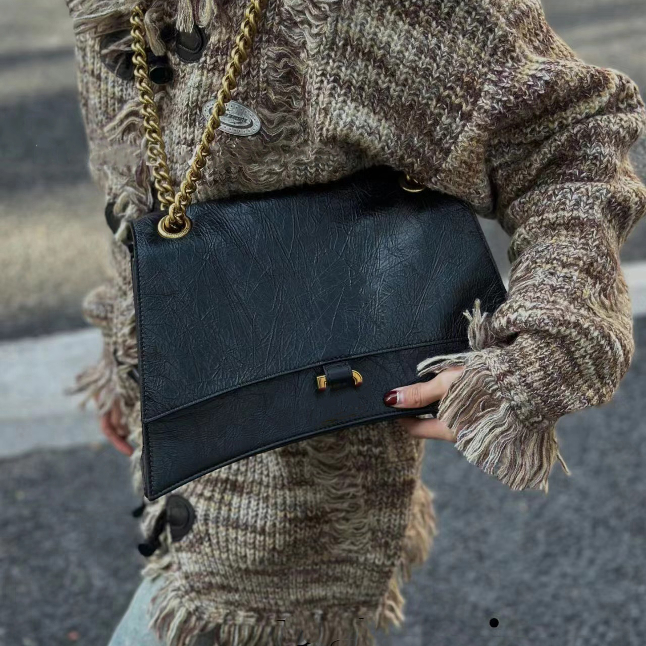 Sacs de chaîne de qualité 10A Vérine en cuir véritable peau prédire un énorme sac à gazon incurs en bas Classic Classic Three Taille Gold et Silv