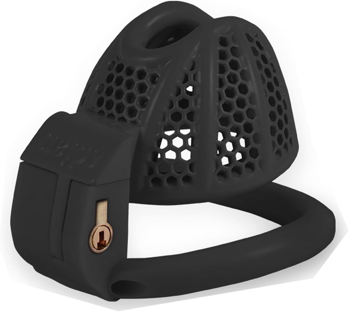 Cock Cage Mini Mesh Ventilation Chastity Cage with 4 Penis Rings BDSM Fetish Sex Toys Adult Games 3D Resin Slave Chastity Devices for Men Black-2-image-970718821
