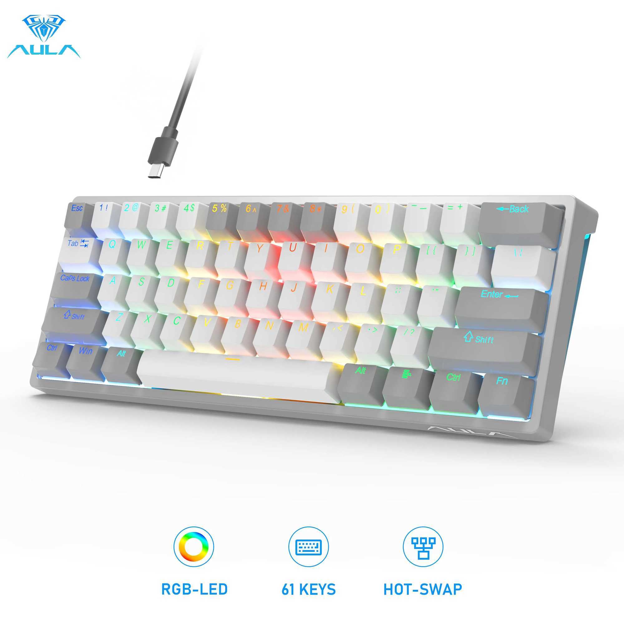 AA RGB 60% wired gaming mechanical keyboard mini Cpact USB hot swappable keyboard with brown switch suitable for PC laptops Y241126-image-1035499613