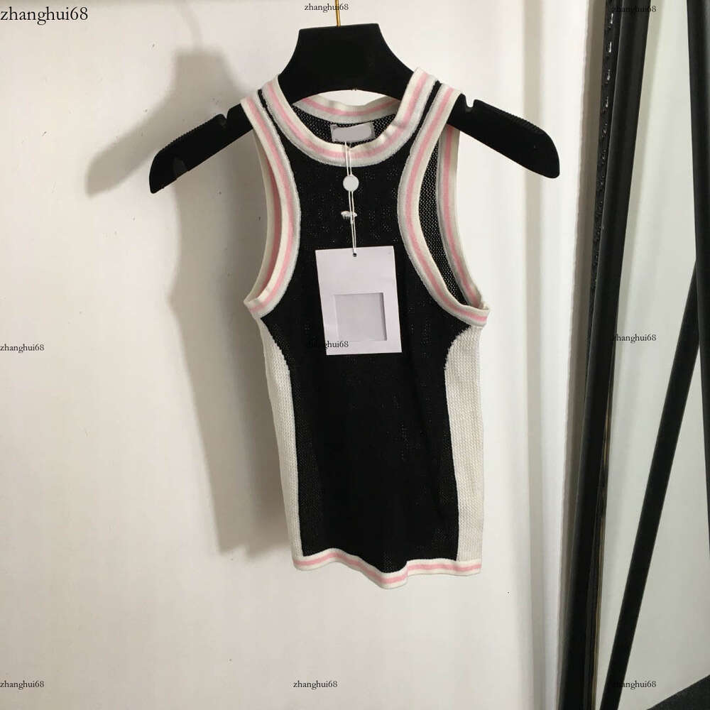 designer knit vest women brand clothing for womens summer tops fashion embroidery logo ladies sleeveless Hollow and breathable versatile t shirt Apr