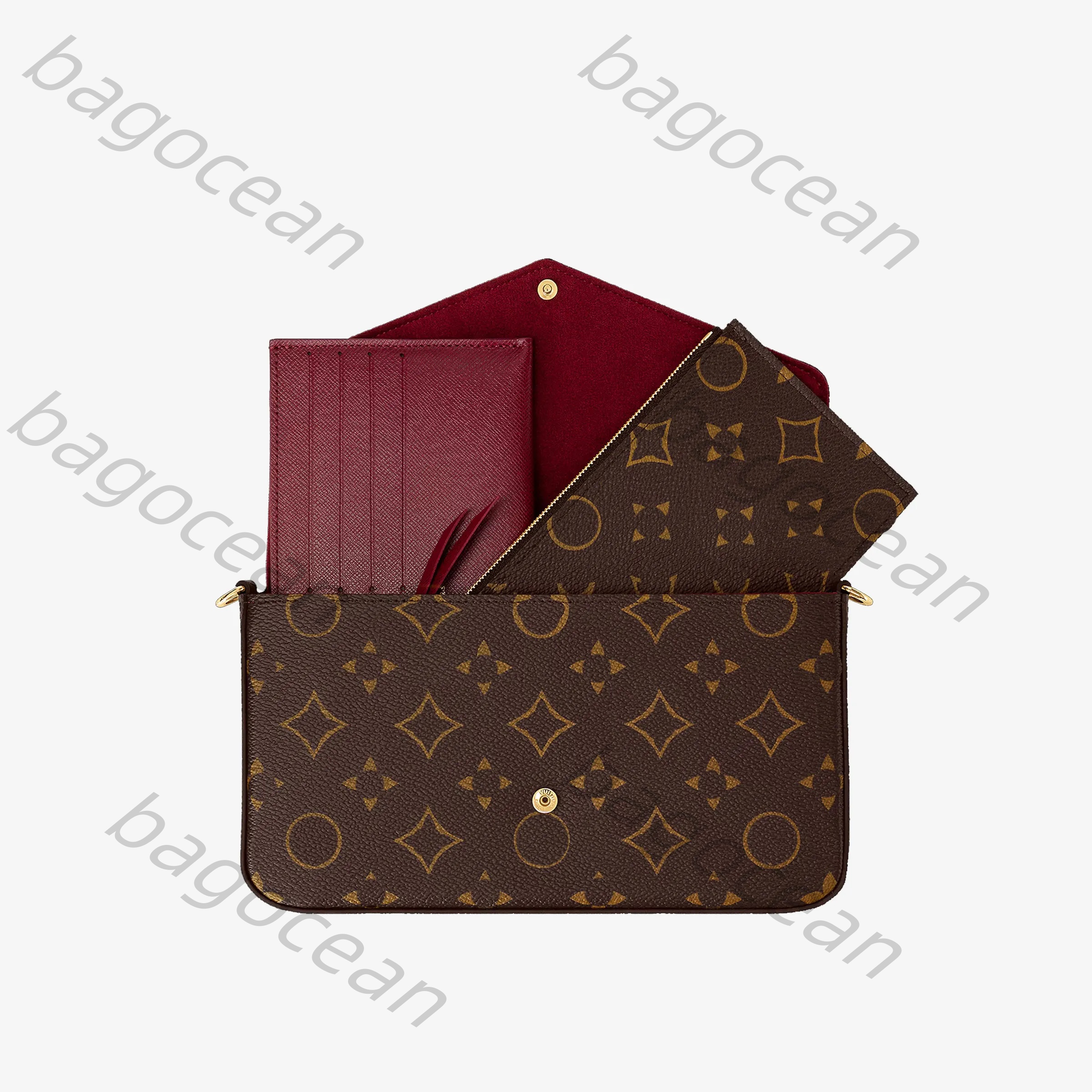 Designer Bag Felicie Pochette Chain Bag Luxurys Wallets Designer Purses Woman 3piece Multi Handbag Crossbody Purse Fashion Brown Flower Leather Shou