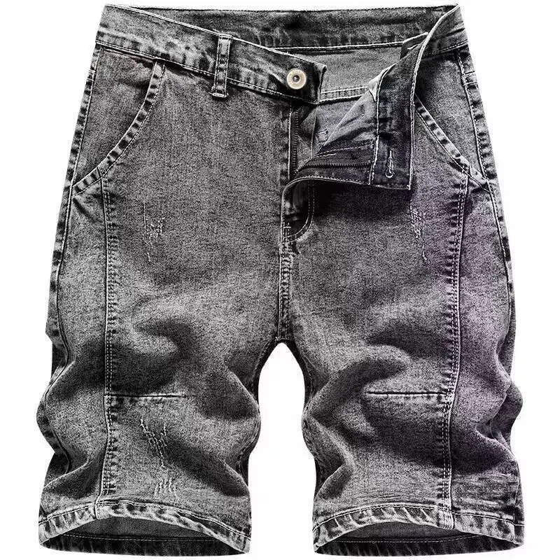 Korean Fashion Mens Summer Casual Knee Length Cowboy Grey Solid Breathable Short Jeans Denim Shorts 241129Z
