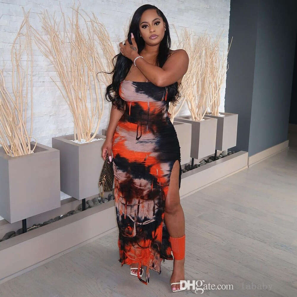 New Summer Dress Sexy Hollow Out Sleeveless Backless Split Long Maxi Dress Fashion Tie Dye Tassel Casual Dresses For Woman Outfits-image-942418346