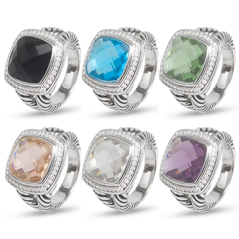 JADE ANGEL Vintage 14mm Stone for Women and Men Classic Ladies Black Onyx Zircon Rings Fashion Jewelry Accessories Ring 240201