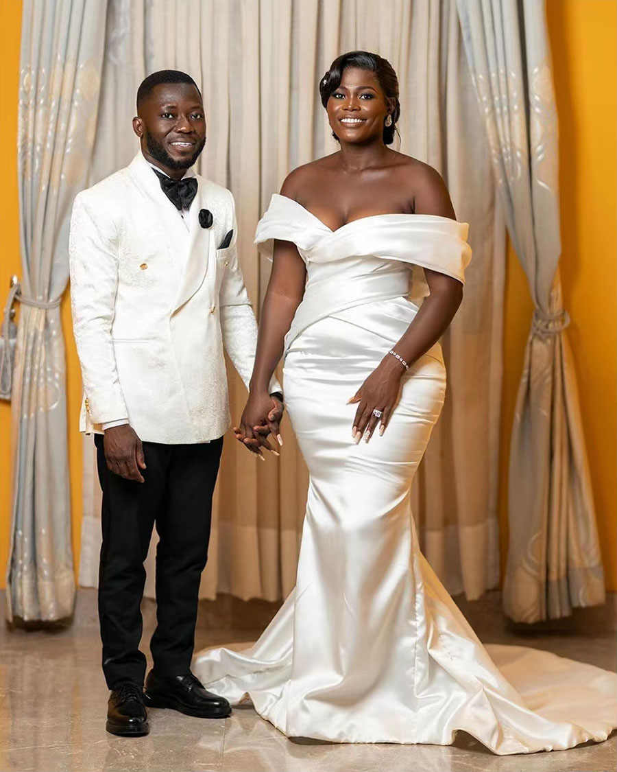 Morden White Mermaid Satin Wedding Dresses Detachable Overskirt Train Off Shoulder Bridal Dress 2 in 1 Cheap Wedding Gowns vestidos de novia Arab-image-942411477