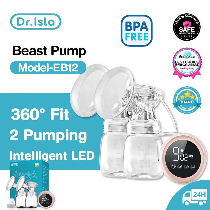 2026 New Dr Isla Double Pumps Powerful Suction USB Electric Breast Pump With Baby cologne Milk Bottle Cold Heat Pad perfume Nipple 240130 Designer