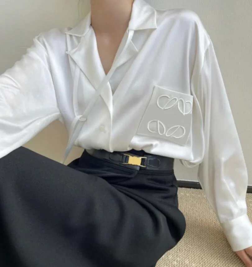 Black White Women Silk Shirts Blouses Mens Designer Tshirts with Letters Embroidery Spring Autumn Long Sleeve Tee Shirts Casual Tops S-L Highly Q-image-942439305