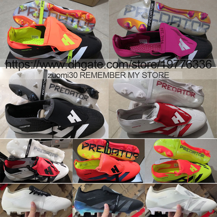 Envoyer avec un sac Qualité Nouvelles bottes de football Predator 24 Elite FG 30e anniversaire Tongue Fold Football Crampons Hommes Cuir Formatio
