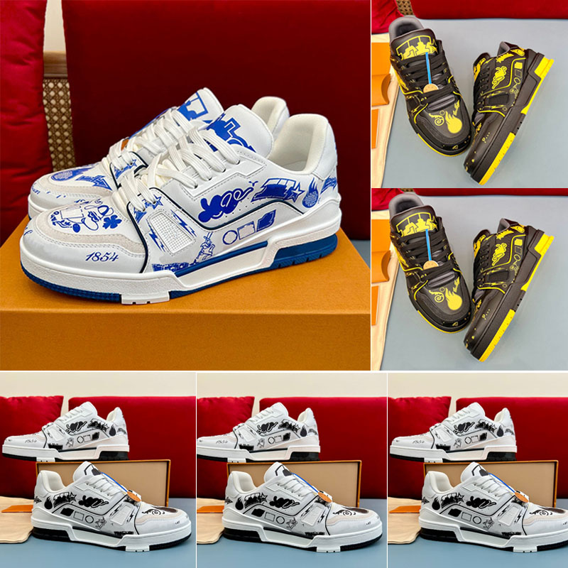 Graffiti smooth calfskin men skate sneakers bicolor technical outsole decorated Flowers Rubber outsole Stylish retro designer sneaker sneakers da-image-942437153