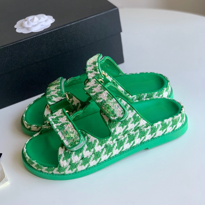(Preminum) Women Sandals Velcro Tape Fashion Platform Slippers Summer Girls Gingham Beach Slides Sandal-image-942511689