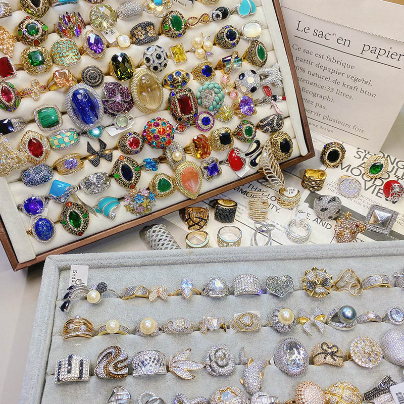 Fashion Exaggerated Personality Diamond Inlay Zircon Ring Electroplated Color Geometric Shaped Rings Hand Jewelry For Women-image-942611364