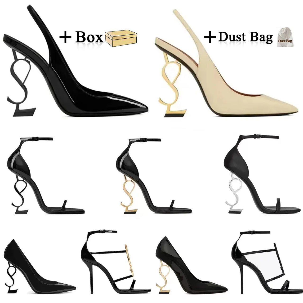 Sandales Talons hauts Saint Laurent Luxes Chaussures de créateurs Talons Paris Robe Femmes Talons Noir Doré Or Bas de Mariage avec boîte Taille y