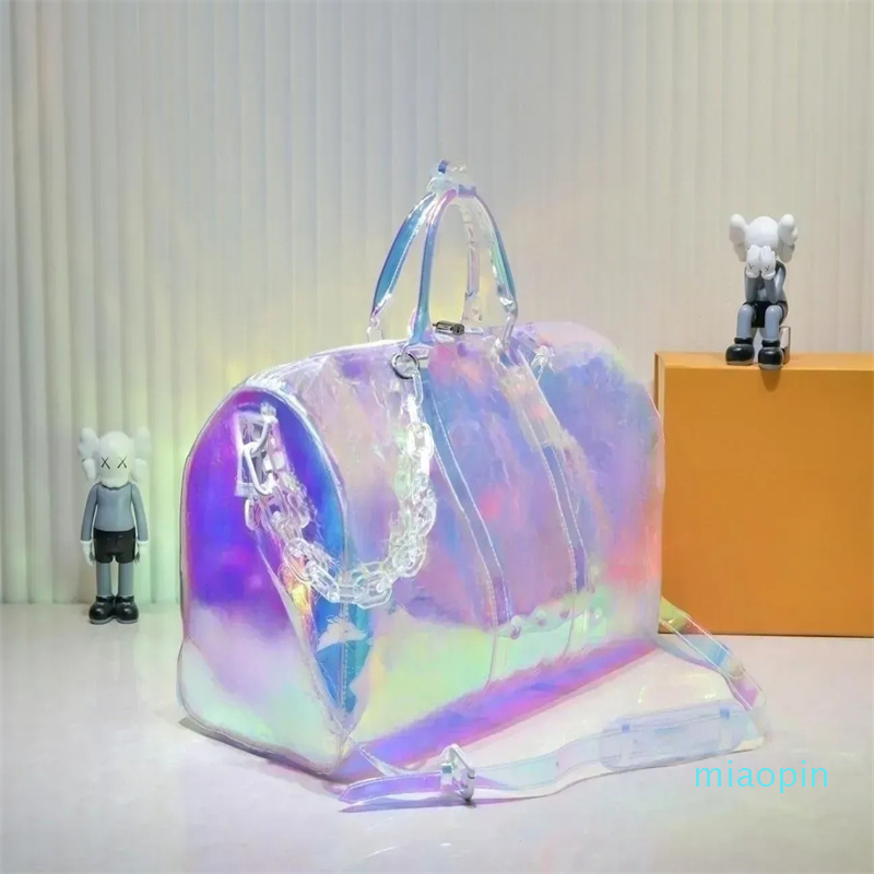 designer Travel bag 2024 fashion old flower handbag luggage shoulder Tote bag outdoor Aurora color crystal cool transparent appearance huge-image-942565790