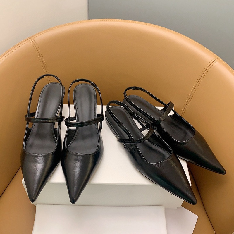 Fashion Pointed Shoes Open Heel Single Shoes Comfortable and Versatile Genuine Leather Sandals size 35-40-image-942597488