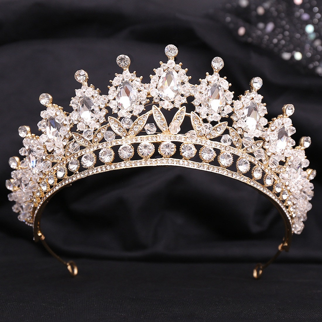 Gold Silver Crown Sparkling Shine Wedding Hair Accessories Rehinestones Pearls Bridal Crowns Bridal Hair Accessories for Women for African Black-image-942743988