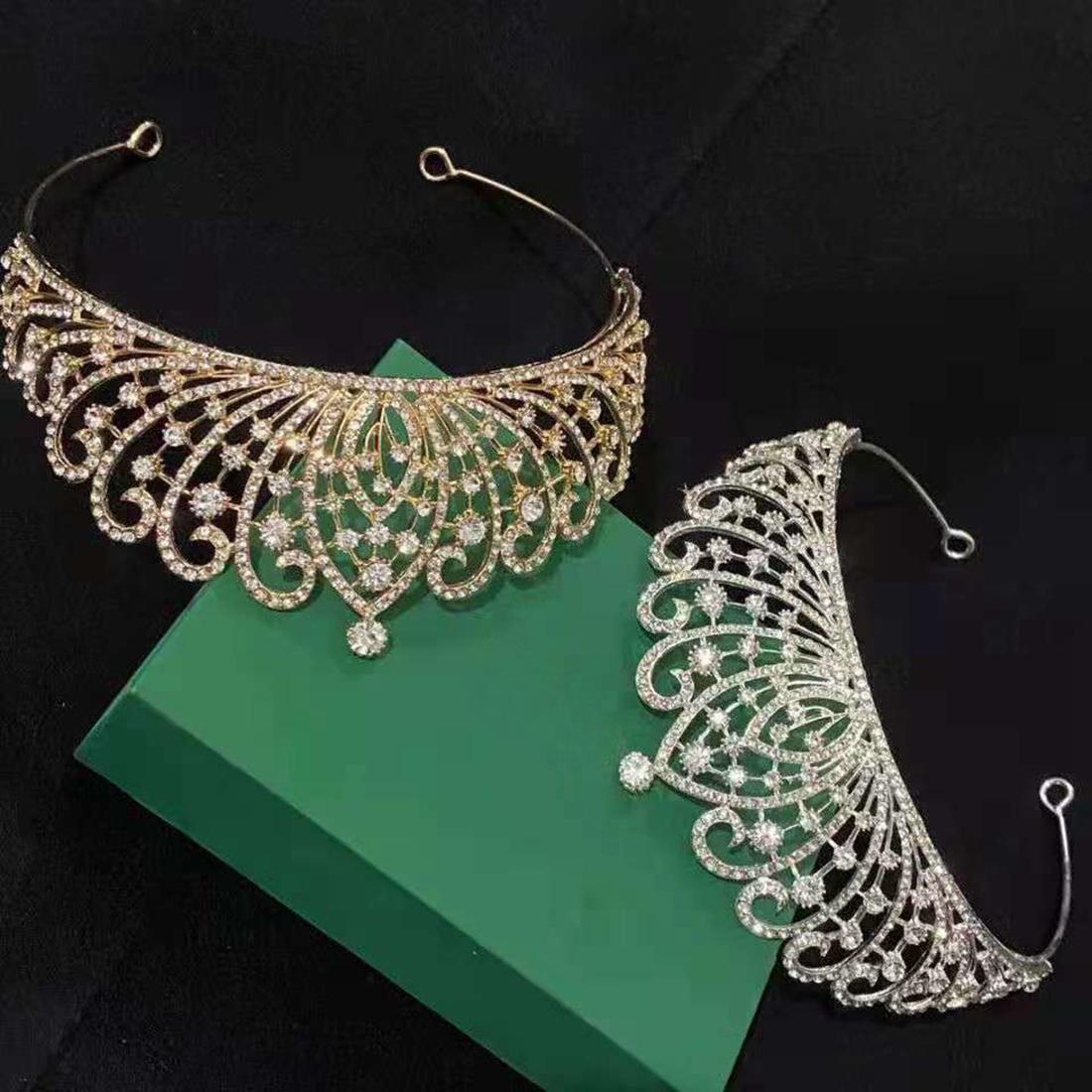 Gold Silver Crown Sparkling Shine Wedding Hair Accessories Rehinestones Pearls Bridal Crowns Bridal Hair Accessories for Women for African Black-image-942742898