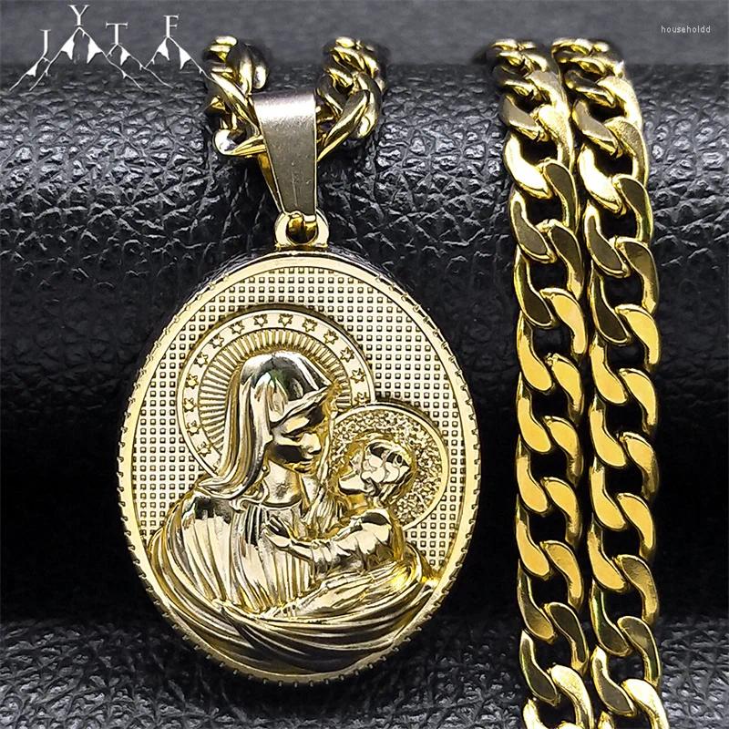 Pendant Necklaces Virgin Mary And Baby Medal Necklace For Men Women Geometric Religious Stainless Steel Gold Color Jewelry NXXXX-image-942695350