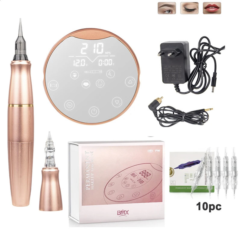 P90 Permanent Makeup Eyebrow Tattoo Machine Kit Professional Digital Rotary Microblading PMU Gun Pen with 2 Cartridge Needle 240122