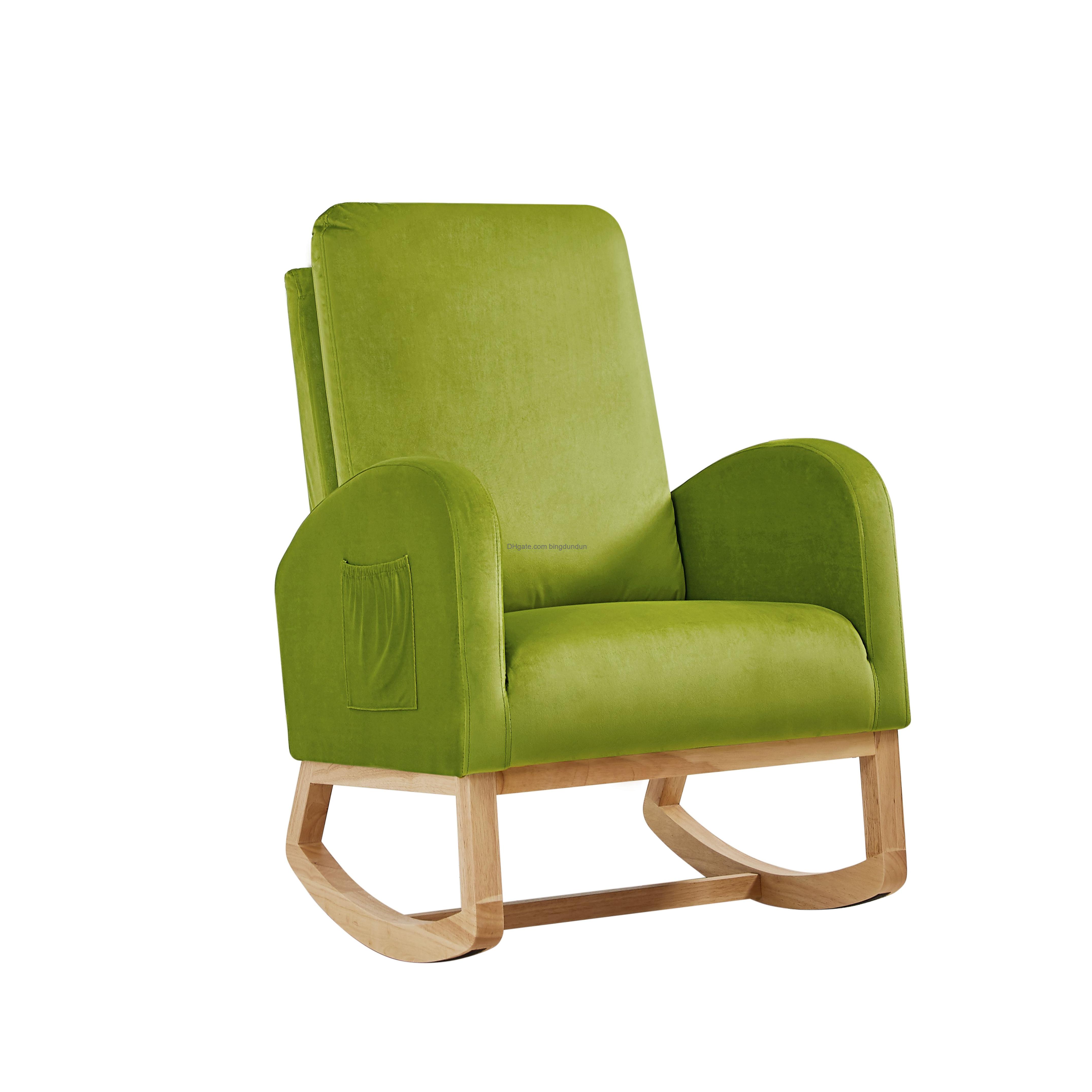 rocking chair mid-century modern rocking armchair upholstered tall back accent glider rocker green