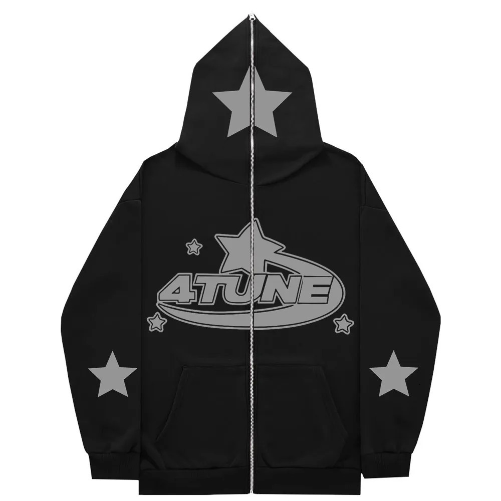 Gothic TUNE Y2K Full Zip Up Retro HipHop Mens Hoodies Sweatshirt Oversized Harajuk HighStreet Womens Streetwear Coat Tops 240125