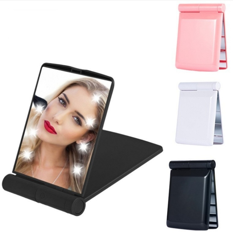 Vanity Lighted Makeup Mirror Portable Makeup Kit Double Side Mini Size Vanity Mirror Foldable-image-428837165
