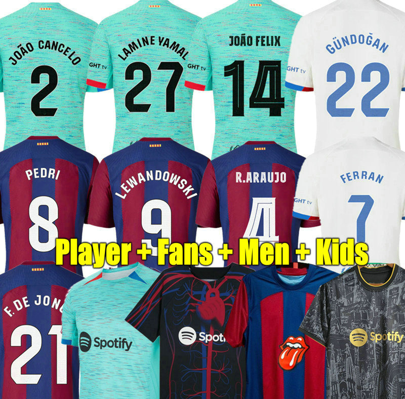 LAMINE YAMAL 23 24 Soccer Jerseys PEDRI JOAO FELIX 2023 2024 RAPHINHA GAVI barcelona maillots fourth football shirt kids kit uniforms GUNDOGAN F. DE JONG LEWANDOWSKI 
