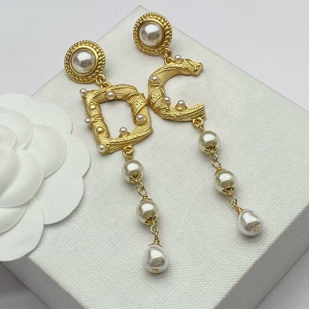 Luxury Pearl tassel earrings Brand Letter Earring ear studs set for charm lady Designer Jewelry women Large letter earrings Best Christmas Gift B-image-725709737