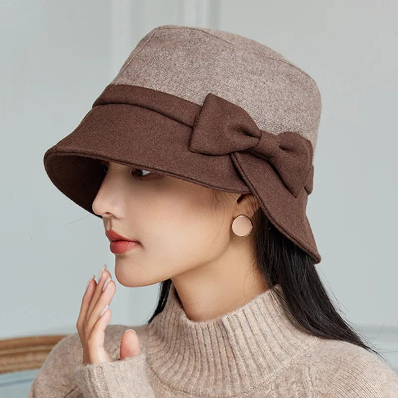 2023 Ladies Winter Bucket Hat Mother Outdoors Warm Wool Snow Women Good Quality Elegant Fedora y240127