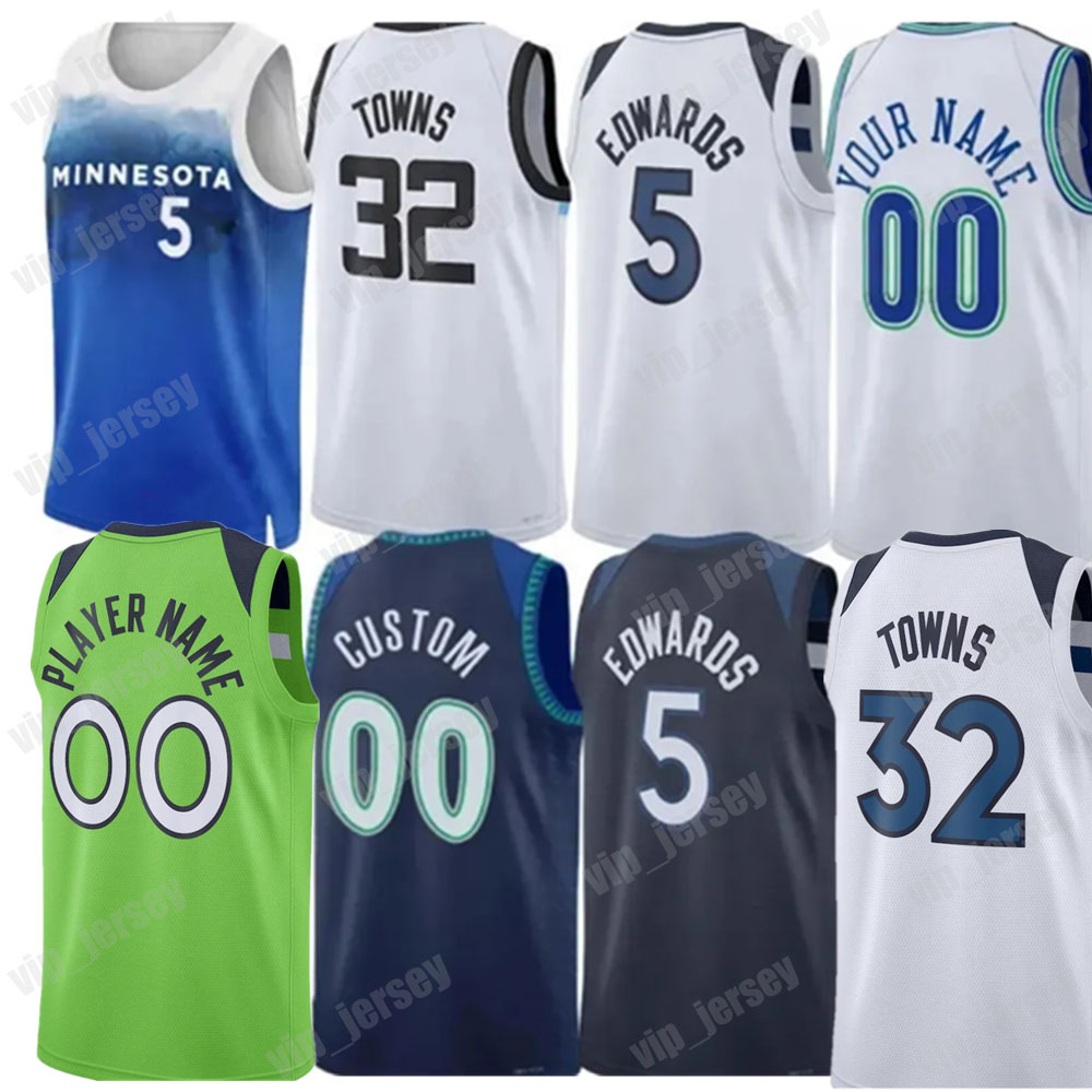 Custom 5 Anthony Edwards Rudy Gobert Karl-Anthony Towns Basketball Jersey Naz Reid Timberwolve DAngelo Russell Wendell Moore Jr. Jaden McDaniels City Mike Conley 