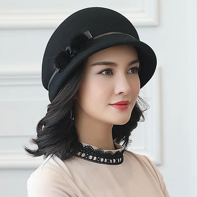 100 Australia Wool Felt Hat Womens Autumn Winter Church Cloche Hats Elegant Banquet Mink Fur Fedora 240127