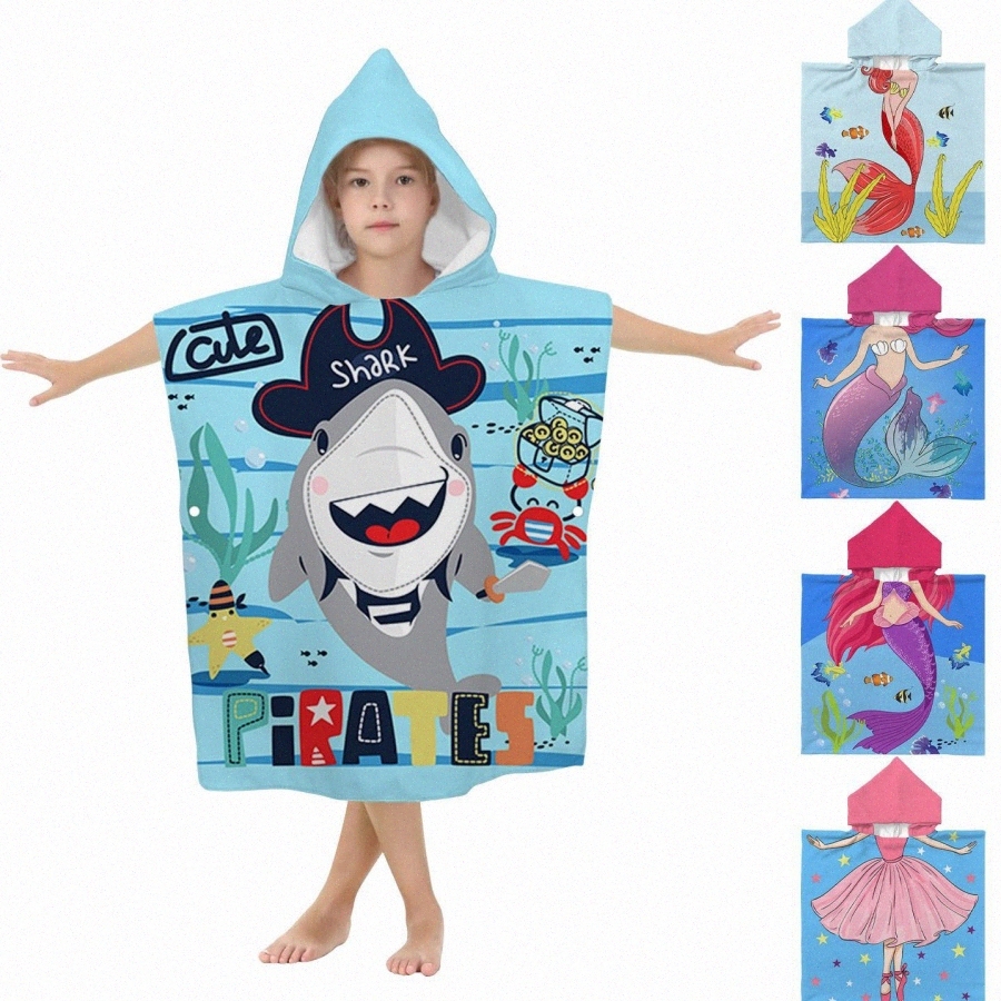 Kids Hooded Bath Towels Boys Girls Cartoon Printed Toddler Baby Beach Washcloth Children Youth Kid Robes Absorbent Wearable Towel 23.6*23.6 inch-image-943905294