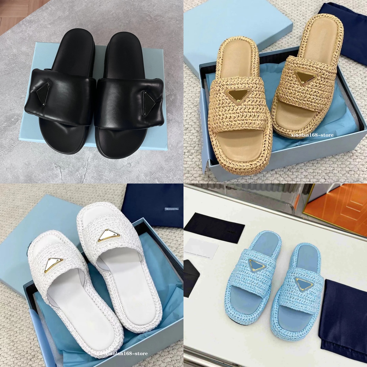 Designer Slippers Triangle Buckle Raffia Straw Slipper Luxury Women Thick Bottom Sandal Slip Mules Slides lady Platform Flip Flops Elevated Slipp-image-944000517