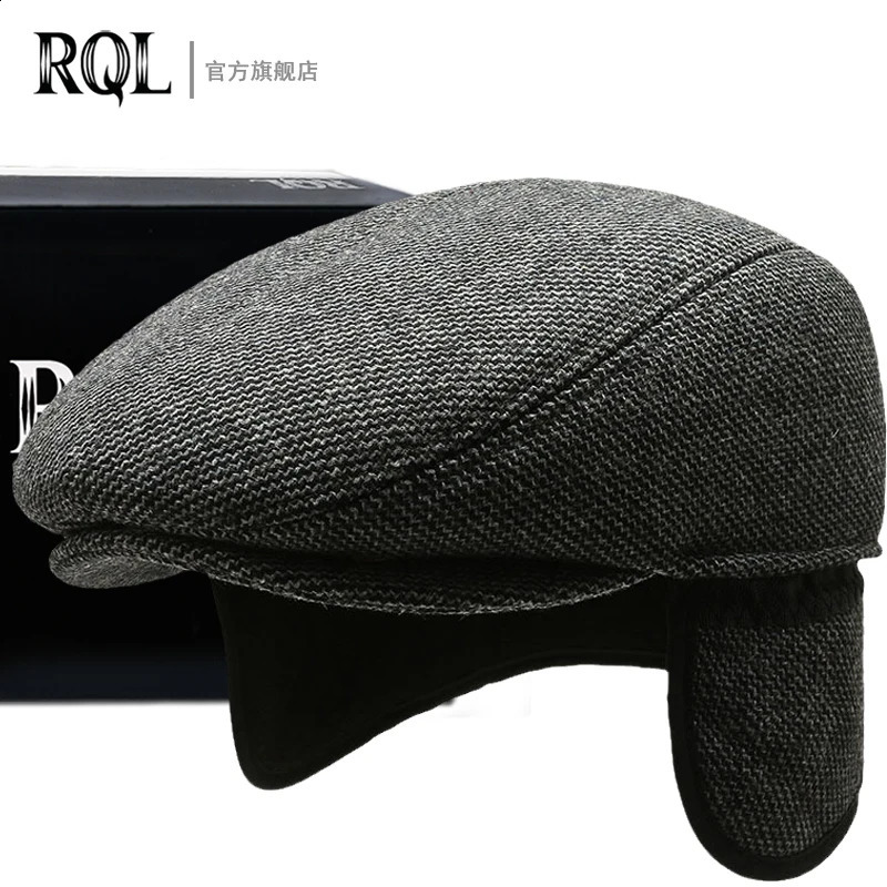 Mens Warm Hat Winter Beret Tweed Dad Hat Woolen Thickened Earflap Ear Protection Windproof Cold Proof Trucker Cap Fishing 240127