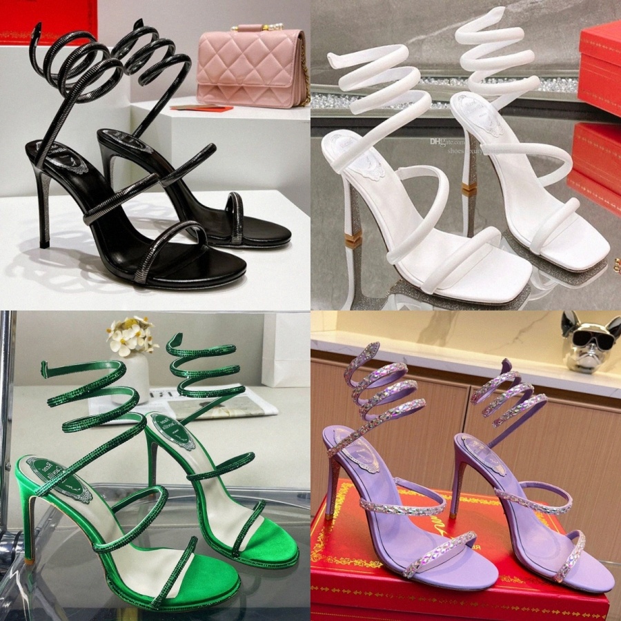 Margot Cleo Crystal studded Dress Shoes Women jewel Snake Strass Luxury Designers Ankle Wraparound High heel RENE CAOVILLA crystal GoldkfLe#-image-901544884