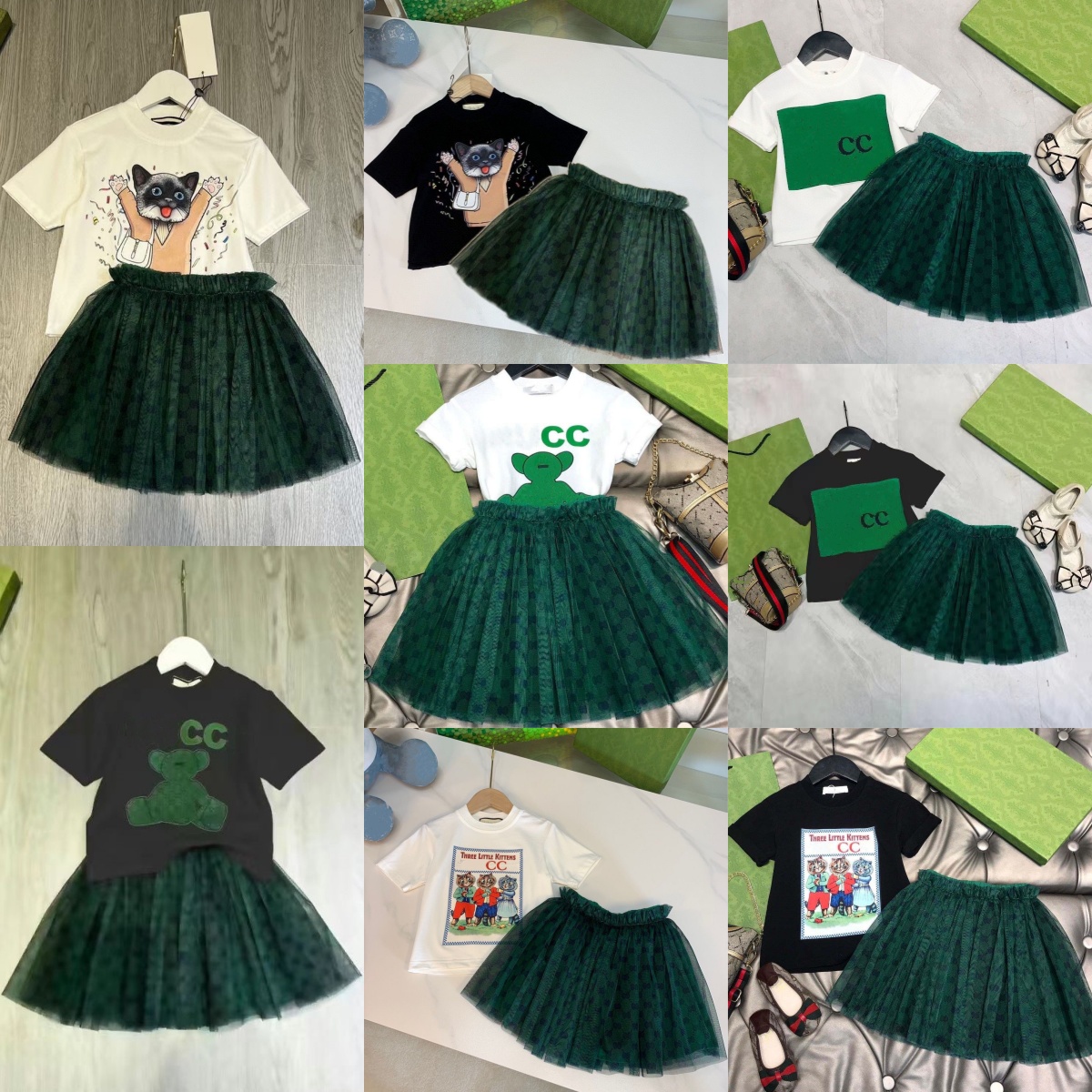 Luxury Summer Kids T-shirt Veil short Fashion Designer Cute Baby Clothes Children Short Sleeve Boys Girls Sets Clothing Suits Cotton Dress size 9-image-944082760