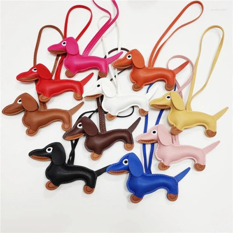 Keychains Mini Dachshund Dog Keychain PU Leather Animals Keyring Hanging Ornament Backpack Handbag Charm Gift For Men Women-image-944040767