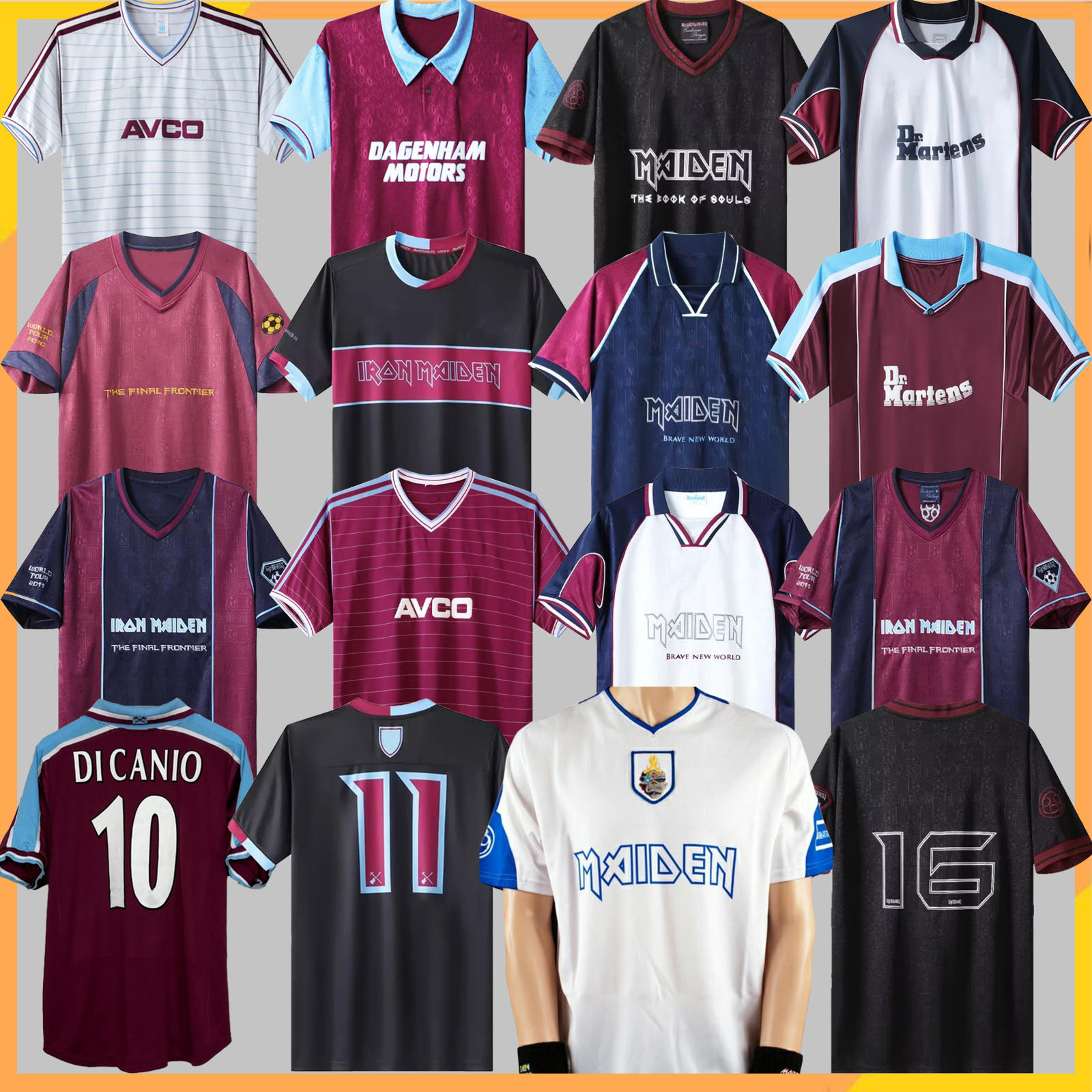 1986 89 West Hams retro soccer jerseys Iron Maiden 1990 95 97 DI CANIO KANOUTE LAMPARD 1999 2001 2008 2010 2011 2014 Football Shirts Men Uniforms IRON MAIDEN jersey 