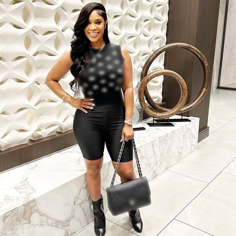 STYLISH LADY Sexy Club Letter Printed 2 Piece Set Women Sleeveless Top and Shorts Suits 2024 Summer Black Party Street Tracksuit-image-944479650