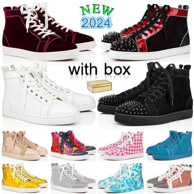 Red Bottoms Designer Shoes Mens Womens Big Size US 13 47 Triple Black and White Genuine Leather Rivet Mans Loafers Sneakers Bottom Spikes Trainer
