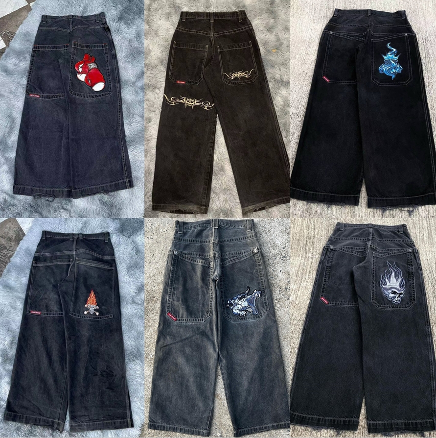 JNCO Y2k Jeans pour hommes Streetwear Hip Hop dessin animé imprimé graphique Vintage Baggy pantalon noir hommes femmes taille haute pantalon larg
