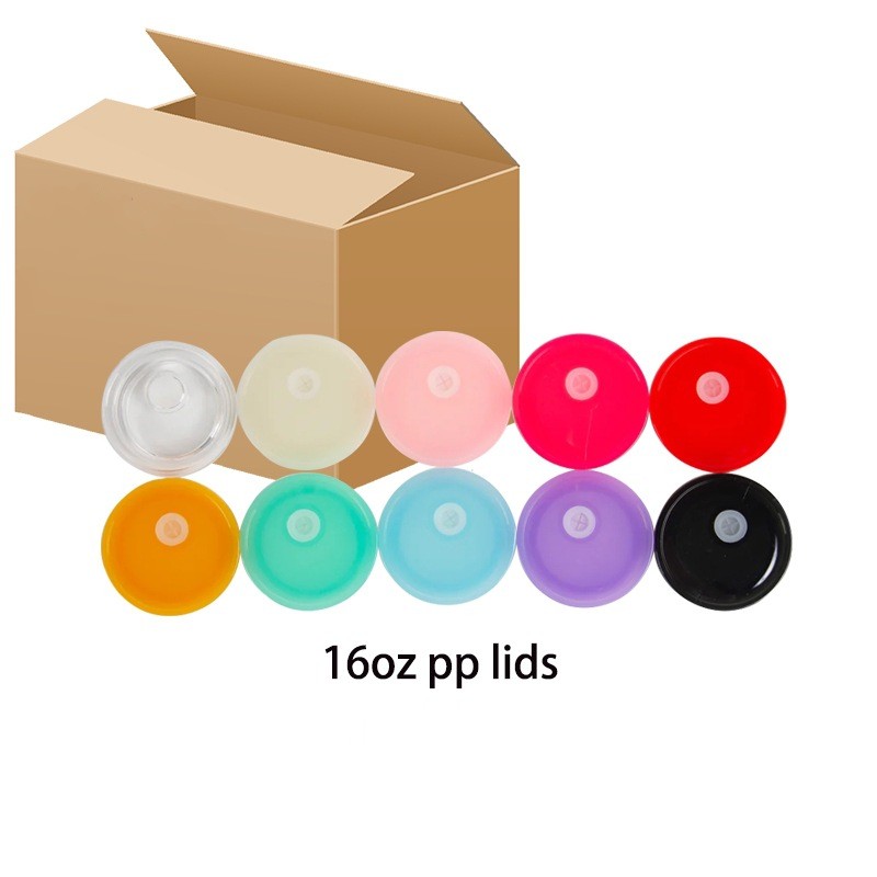 Replaced Colored Plastic Lids for 16oz Glass Tumbler Blank Clear Frosted Glass Mason Jar Libby Can Cooler Cola Beer Food Cans-image-712402436