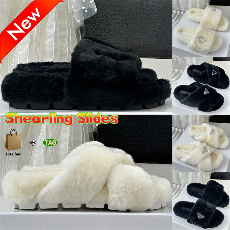 Pantoufles de créateurs de mode pour femmes, diapositives en peau de mouton, sandales croisées, pantoufles noires et blanches, sandales décontrac