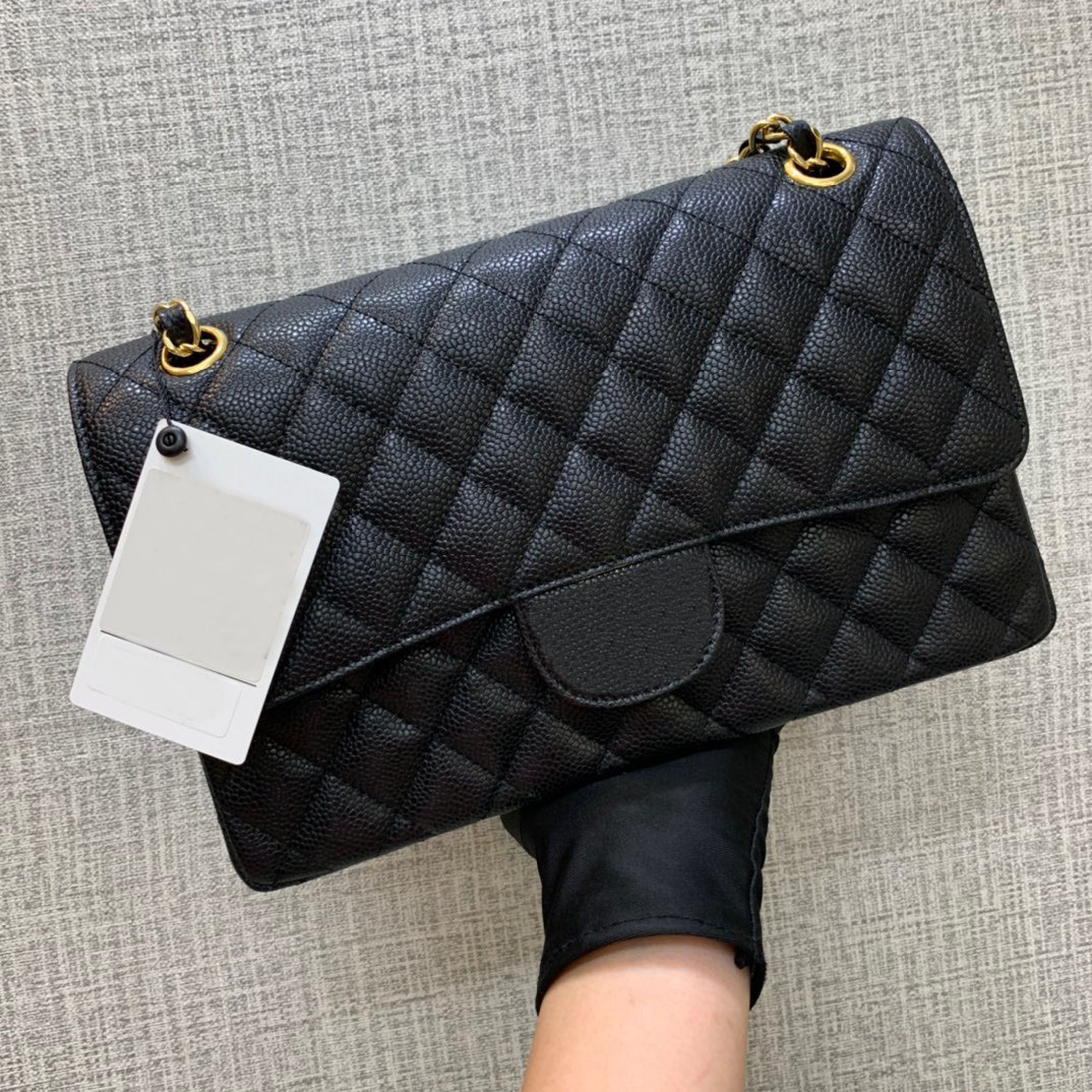 10A designer handbag 25CM caviar sheepskin flap bag luxury bag designer women's bag high-quality shoulder bag crossbody bag mirror high-qual-image-944881931
